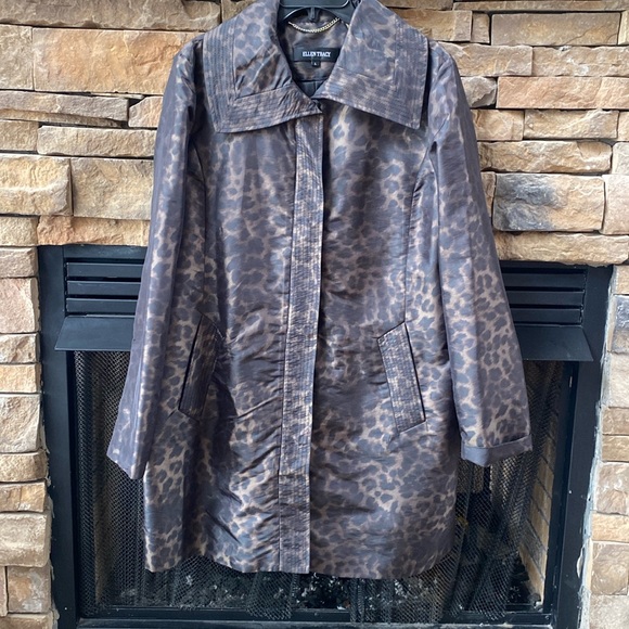 Ellen Tracy Jackets & Blazers - Ellen Tracy raincoat trench coat leopard black brown size Large new